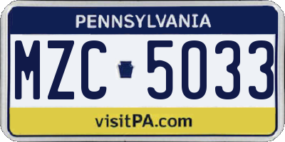 PA license plate MZC5033