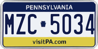 PA license plate MZC5034