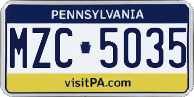 PA license plate MZC5035
