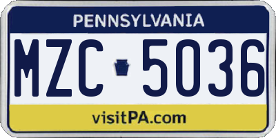 PA license plate MZC5036