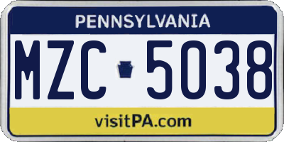 PA license plate MZC5038