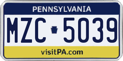 PA license plate MZC5039