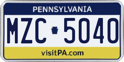 PA license plate MZC5040