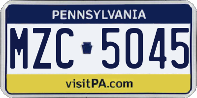 PA license plate MZC5045