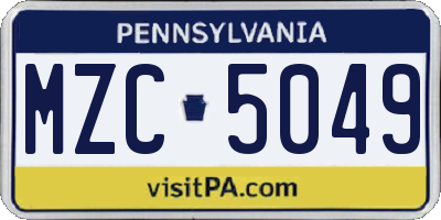 PA license plate MZC5049