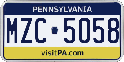 PA license plate MZC5058