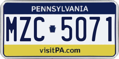 PA license plate MZC5071