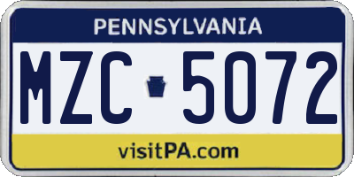 PA license plate MZC5072