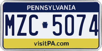 PA license plate MZC5074