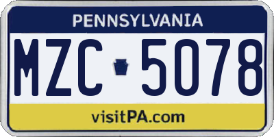 PA license plate MZC5078