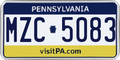 PA license plate MZC5083