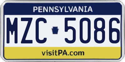 PA license plate MZC5086