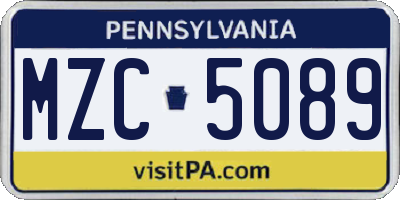 PA license plate MZC5089