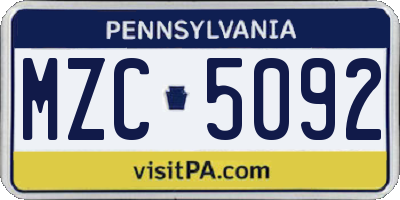 PA license plate MZC5092