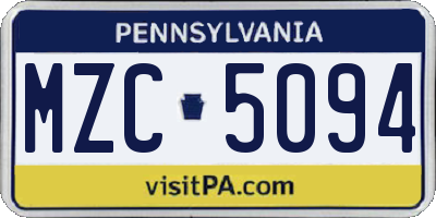 PA license plate MZC5094