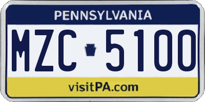 PA license plate MZC5100