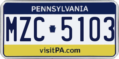 PA license plate MZC5103
