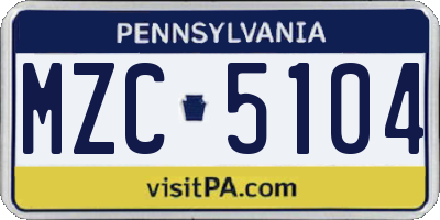 PA license plate MZC5104