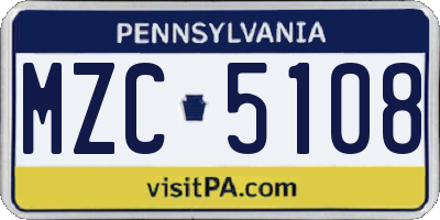 PA license plate MZC5108