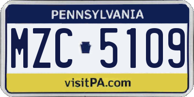PA license plate MZC5109