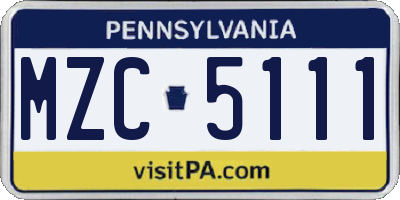 PA license plate MZC5111
