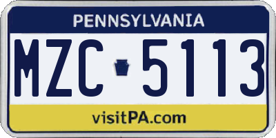 PA license plate MZC5113