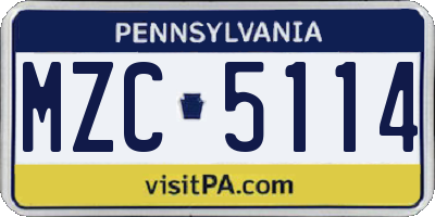 PA license plate MZC5114