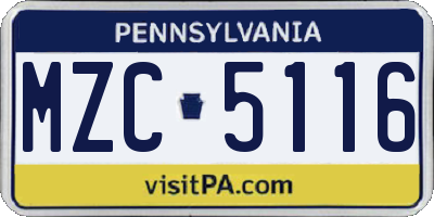 PA license plate MZC5116