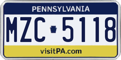 PA license plate MZC5118