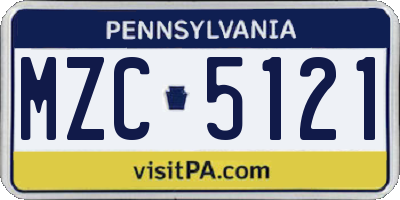 PA license plate MZC5121