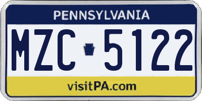 PA license plate MZC5122