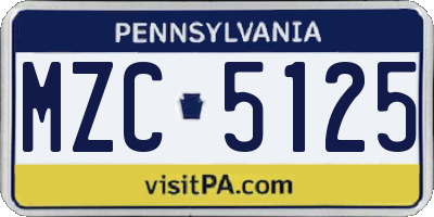PA license plate MZC5125