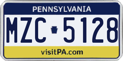 PA license plate MZC5128