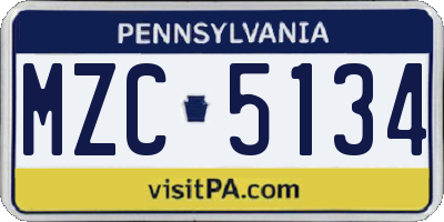 PA license plate MZC5134
