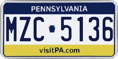 PA license plate MZC5136