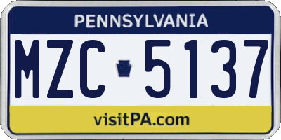 PA license plate MZC5137