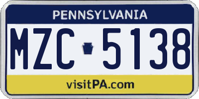 PA license plate MZC5138