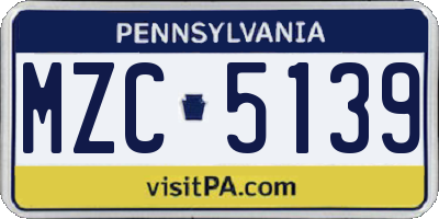 PA license plate MZC5139