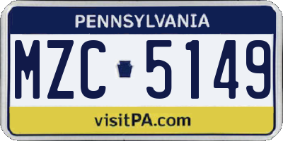 PA license plate MZC5149