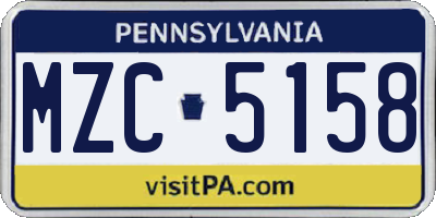 PA license plate MZC5158