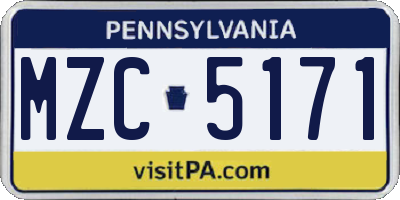 PA license plate MZC5171