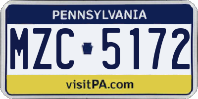 PA license plate MZC5172