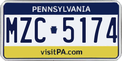 PA license plate MZC5174