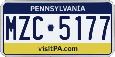 PA license plate MZC5177