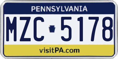 PA license plate MZC5178