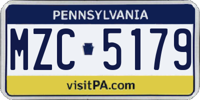 PA license plate MZC5179