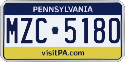 PA license plate MZC5180