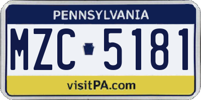 PA license plate MZC5181
