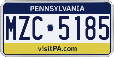 PA license plate MZC5185
