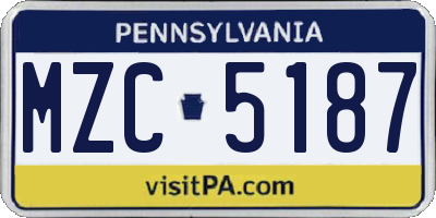 PA license plate MZC5187